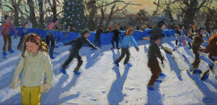 Christmas Painting - Ice Skaters at Christmas Fayre in Hyde Park  London by Andrew Macara