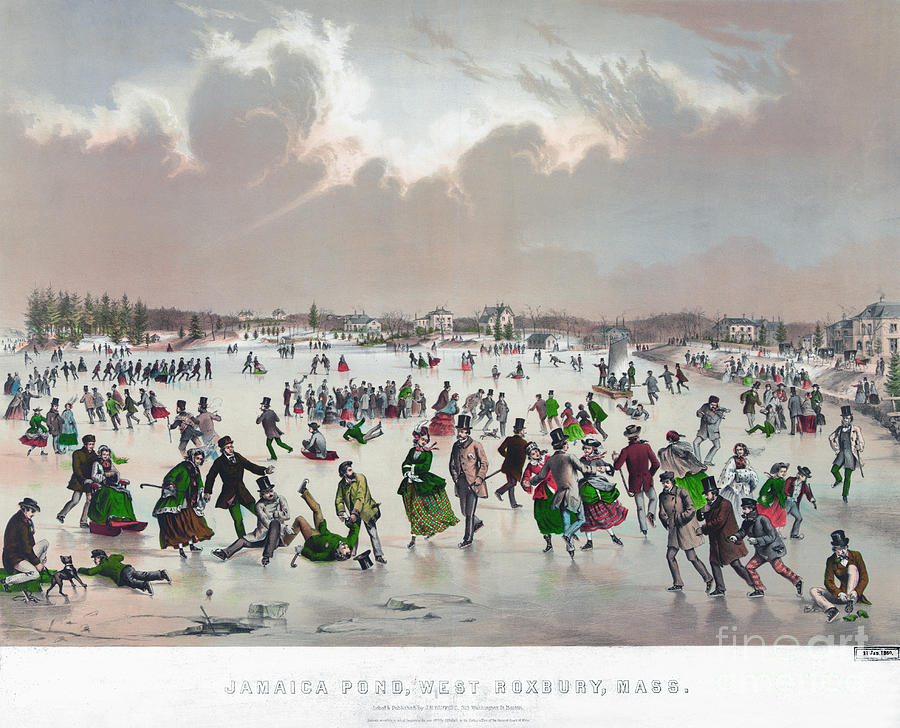 ICE SKATING, c1859 Painting by Granger