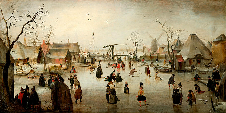 Christmas Painting - Ice Skating in a Village by Hendrick Avercamp