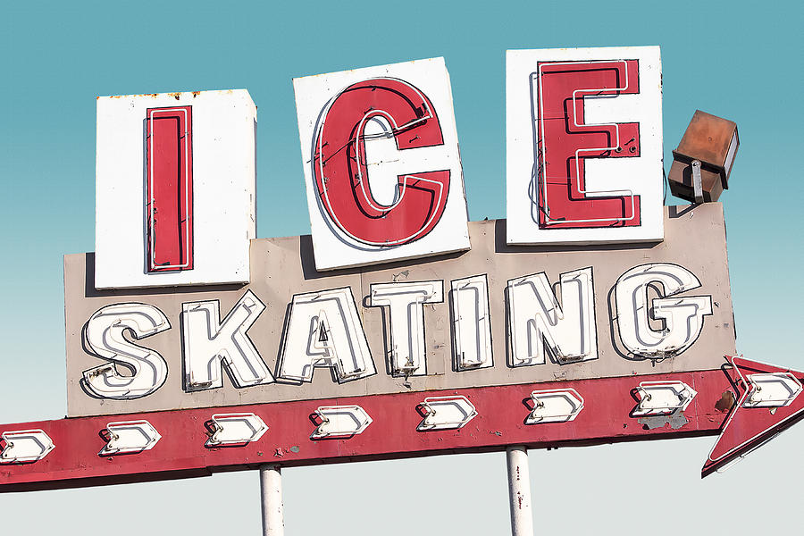Vintage Photograph - Ice Skating Neon Sign - Ontario, CA by John Wayland
