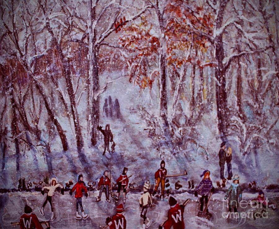 Ice Skating on Hardy Pond Painting by Rita Brown