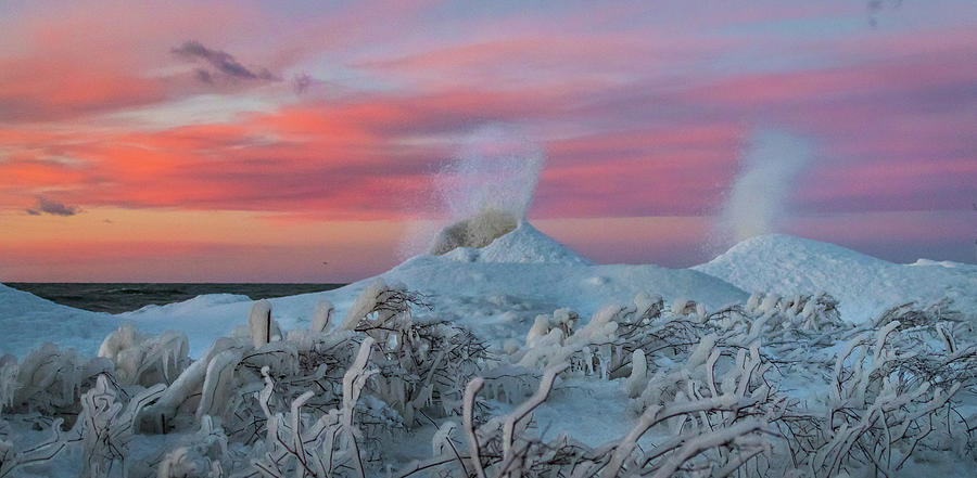 Ice Volcanoes at sunset Photograph by Sandy Roe
