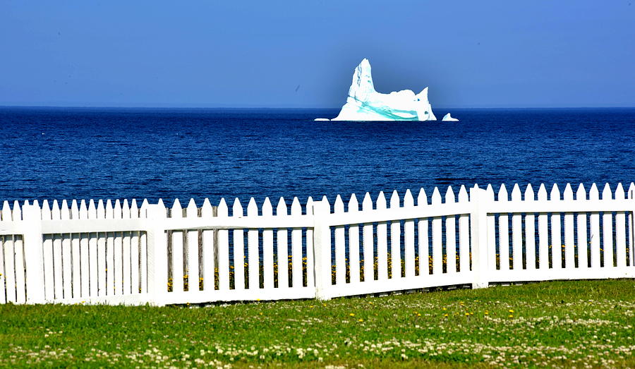 Iceberg and white fence Photograph by Douglas Pike