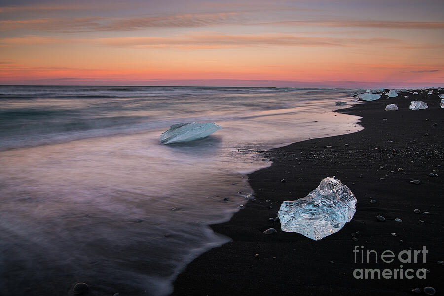 Iceland Beach Ice Sunset Motion Photograph