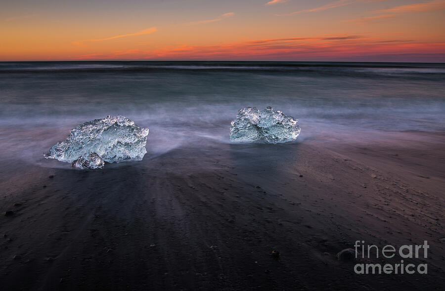 Iceland Beach Sunset Ice Movement Photograph