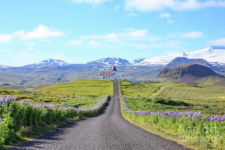 Iceland Church at the end of a long road Photograph by Edward Fielding