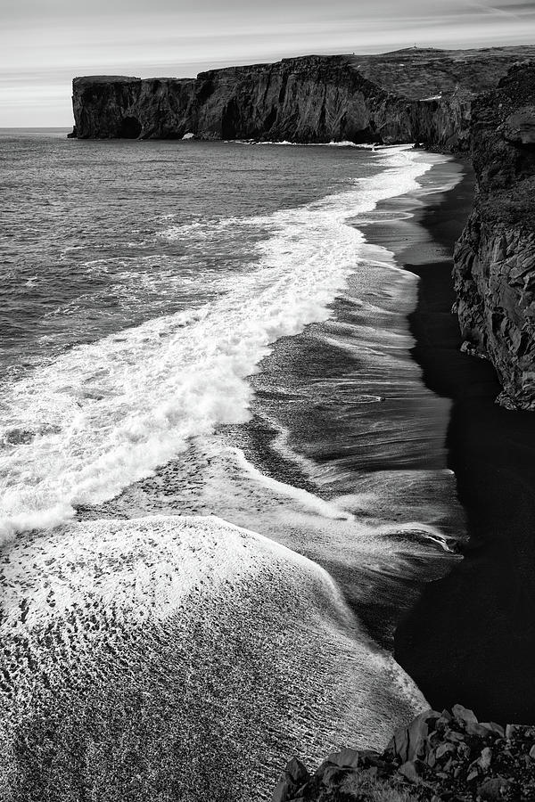 Iceland coast Dyrholaey black and white Photograph by Matthias Hauser