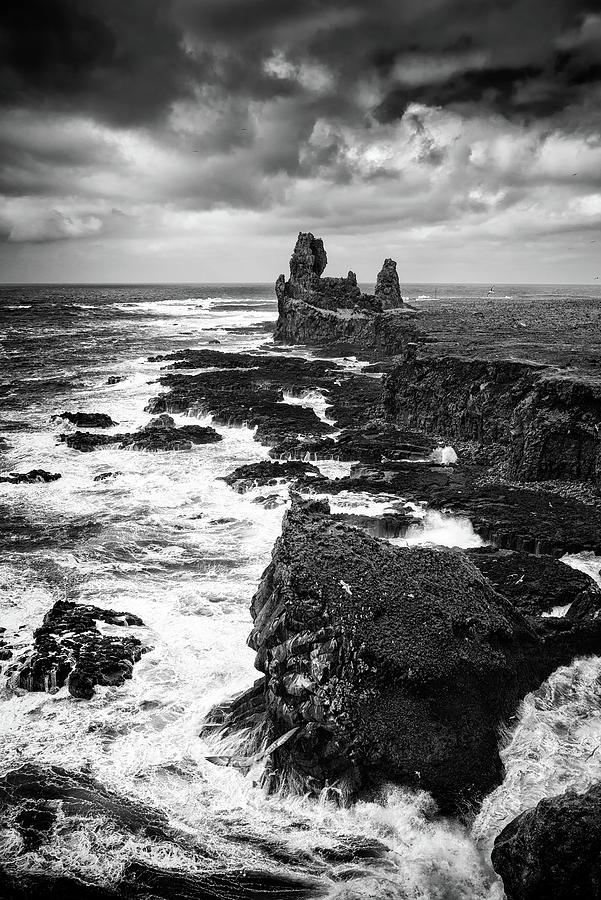 Iceland Coast Malarrif Black And White Photograph