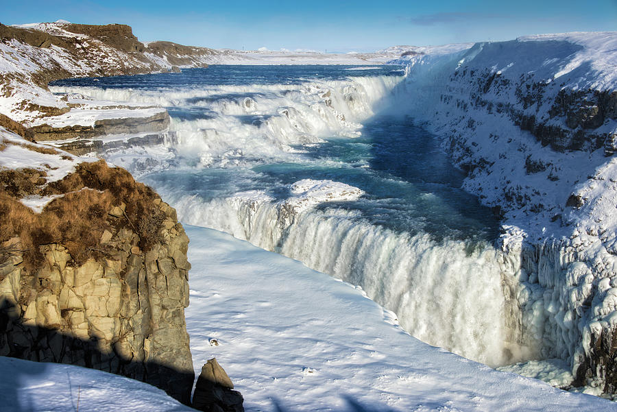 Iceland Gullfoss Waterfall in winter with snow Photograph by Matthias Hauser