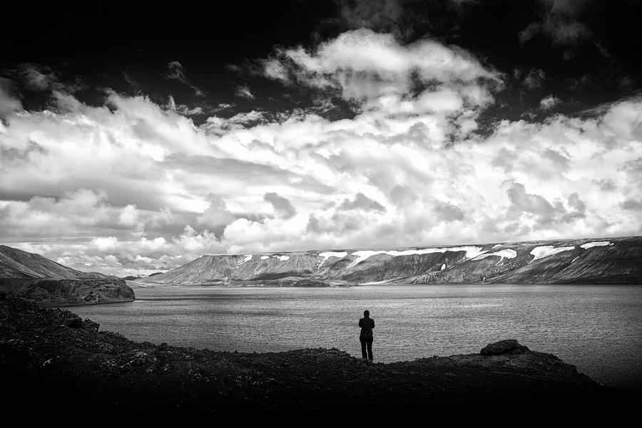 Iceland Lake Kleifarvatn black and white Photograph by Matthias Hauser