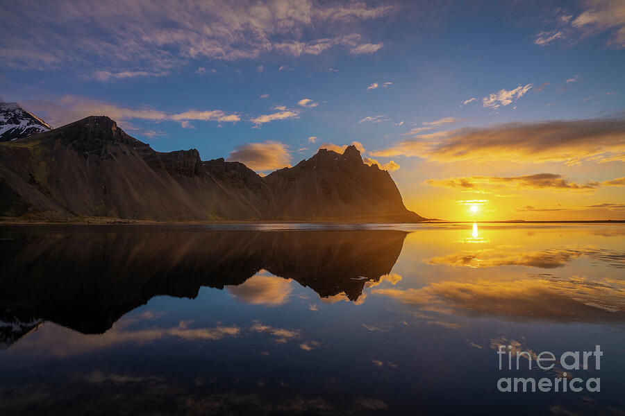 Iceland Photography Stokksnes Sunrise Cloudscape Reflection Photograph by Mike Reid
