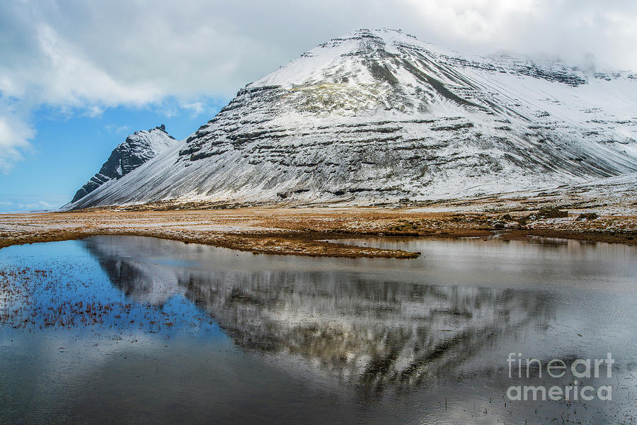 Iceland Photograph - Iceland Snow Dusted Mountains Reflected by Mike Reid