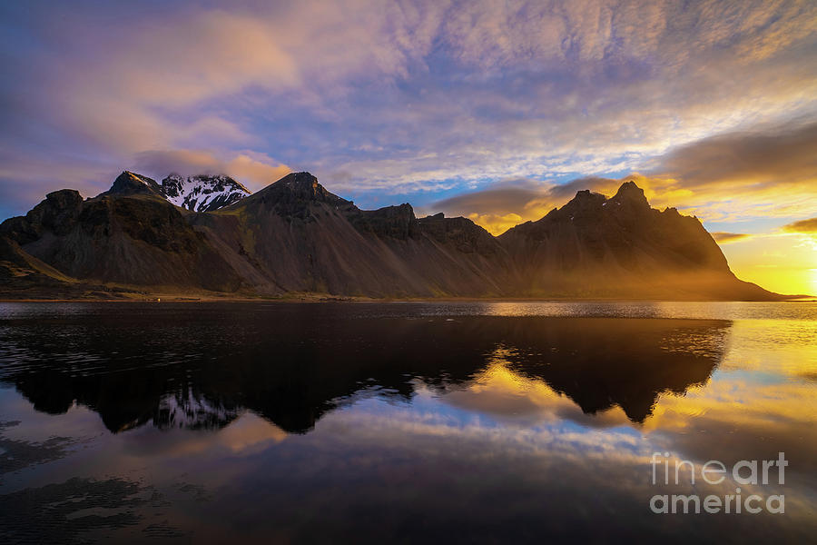 Iceland Stokksnes Golden Sunrise Radiance Photograph