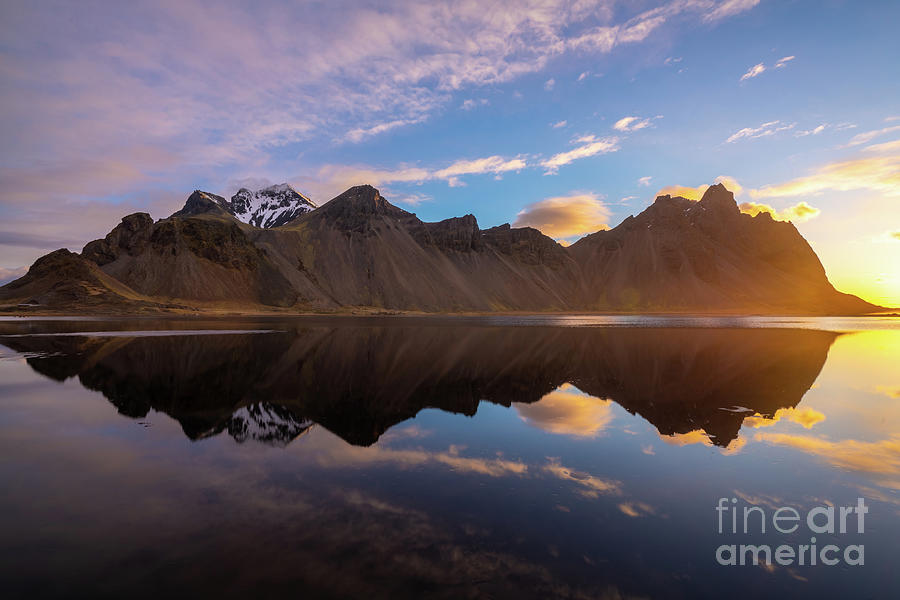 Iceland Stokksnes Sunrise Reflection Photograph
