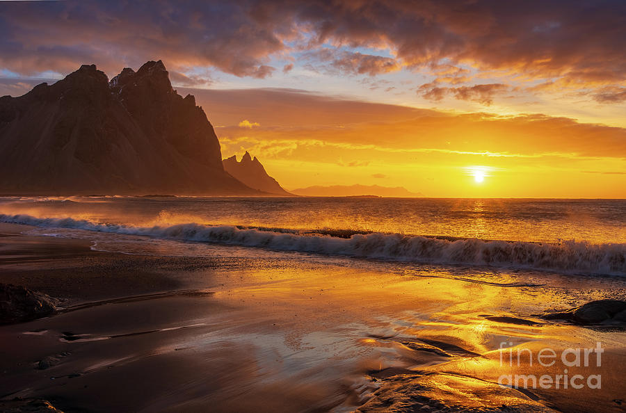 Iceland Stokksnes Sunrise Waves Photograph
