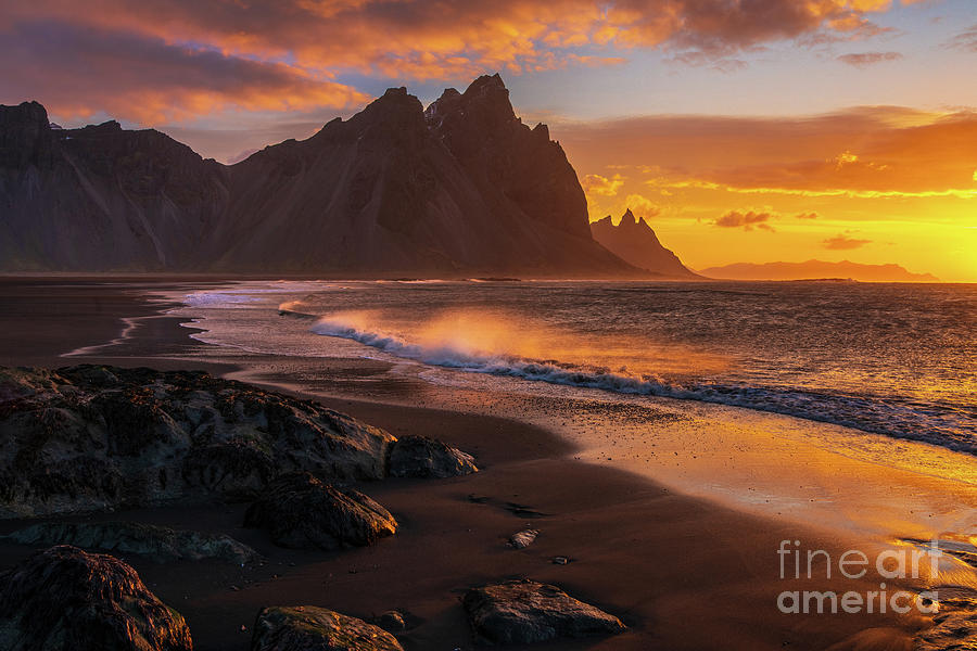 Iceland Photograph - Iceland Sunrise Beach Wavespray by Mike Reid Iceland Photograph - Iceland Sunrise Beach Wavespray by Mike Reid