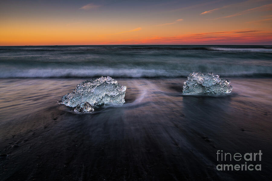 Iceland Sunset Beach Ice Duet Photograph