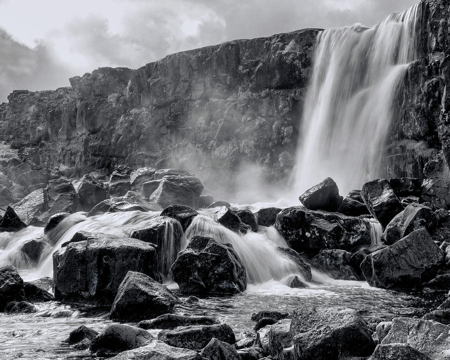 Icelandic Waterfall In Black And White Photograph by Karen Regan