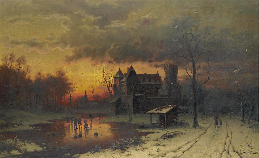Iceskating at Sunset Painting by Ludwig Munthe