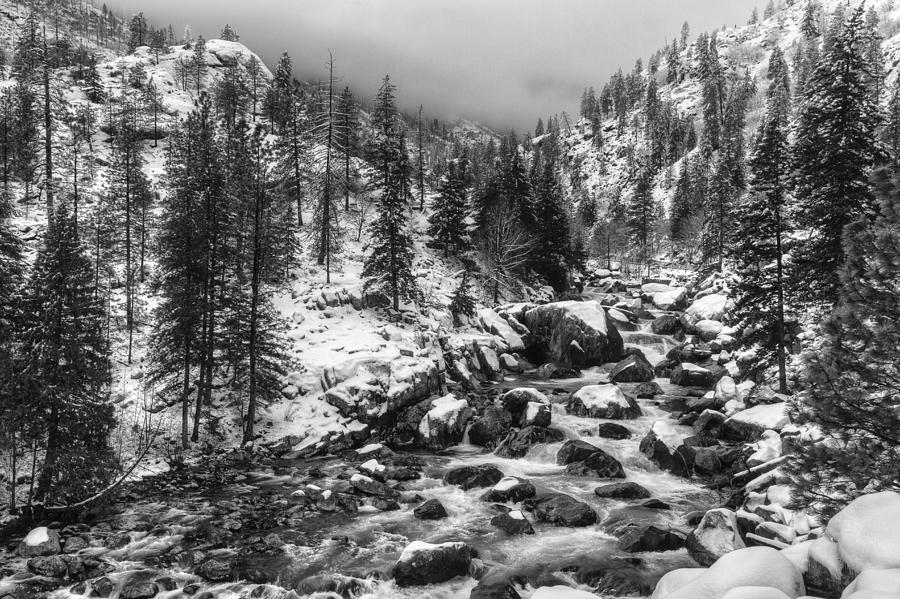 Nature Photograph - Icicle Creek Black and White by Mark Kiver