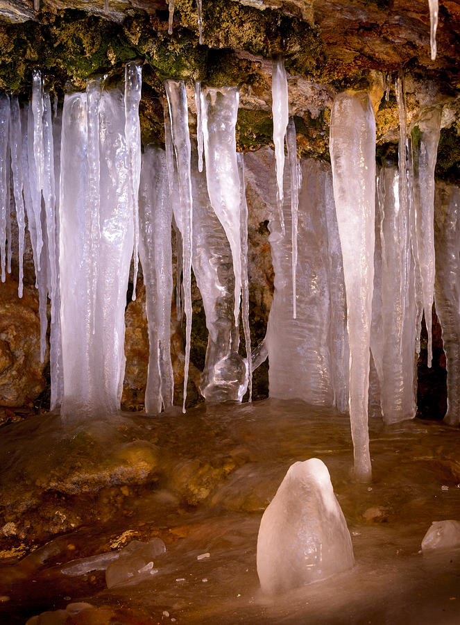 Icicles in Mossy Cave Creek Photograph by Joe Doherty