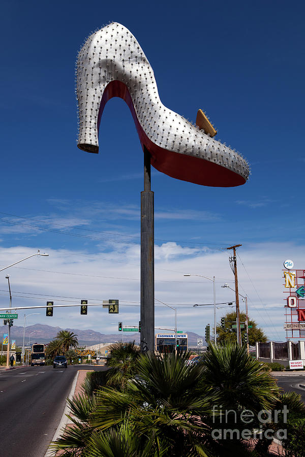 Iconc Silver Slipper in front of the Neon Museum Photograph by Anthony Totah