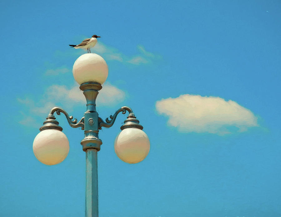 Iconic Avon By The Sea Lampost With Seagul Photograph by Gary Slawsky