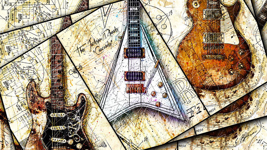 Iconic Guitars Panel 1 Digital Art by Gary Bodnar