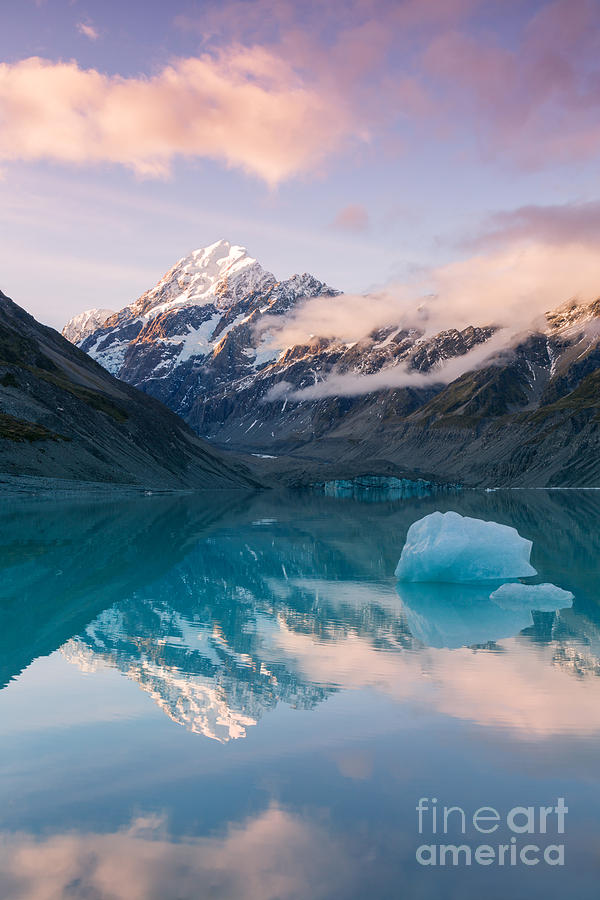 Iconic view of Mt Cook reflected in lake at sunset - New Zealand Photograph by Matteo Colombo