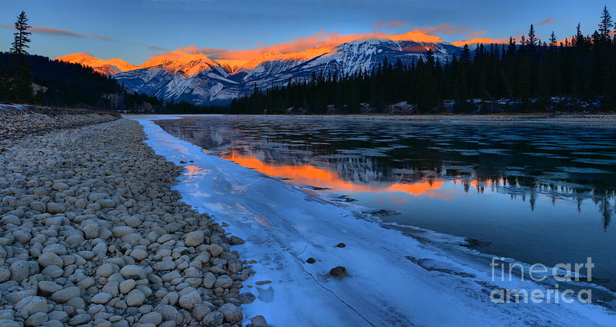 Icy Athabsca River Sunset Reflections Panorama Photograph by Adam Jewell