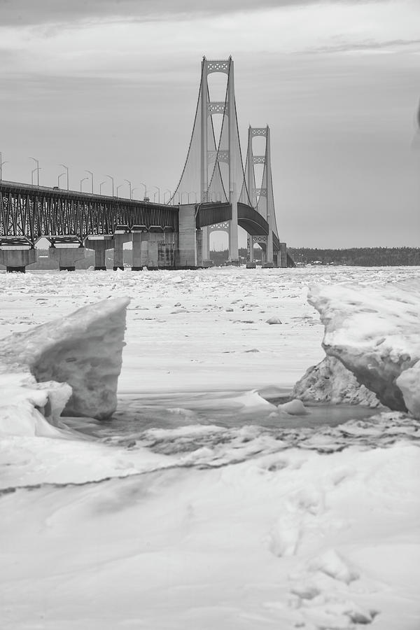 Icy Black and White Mackinac Bridge  Photograph by John McGraw