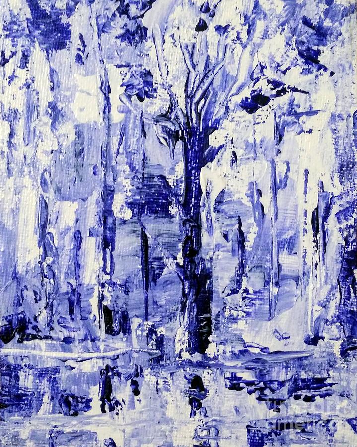 Icy blue woods Painting by Asha Sudhaker Shenoy