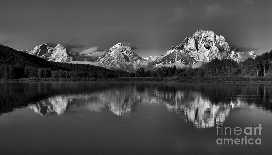 Icy Fall Oxbow Reflections Black And White Photograph by Adam Jewell