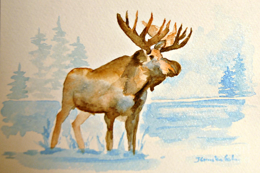 Icy Moose Painting by Janet Cruickshank