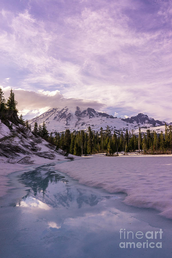 Icy Rainier Reflection Photograph