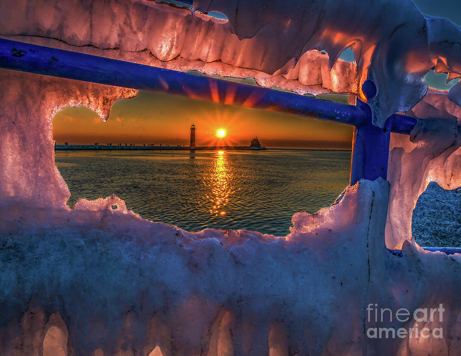 Icy Sunset at Grand Haven Photograph by Nick Zelinsky Jr