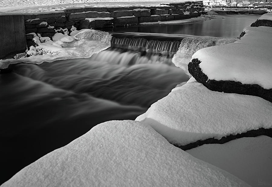 Icy Waterfall on Allen Creek at Lake Leota Park Evansville WI Photograph by Peter Herman