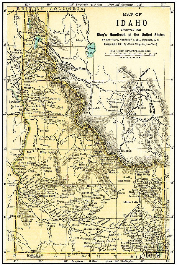 Idaho Antique Map 1891 Photograph by Phil Cardamone