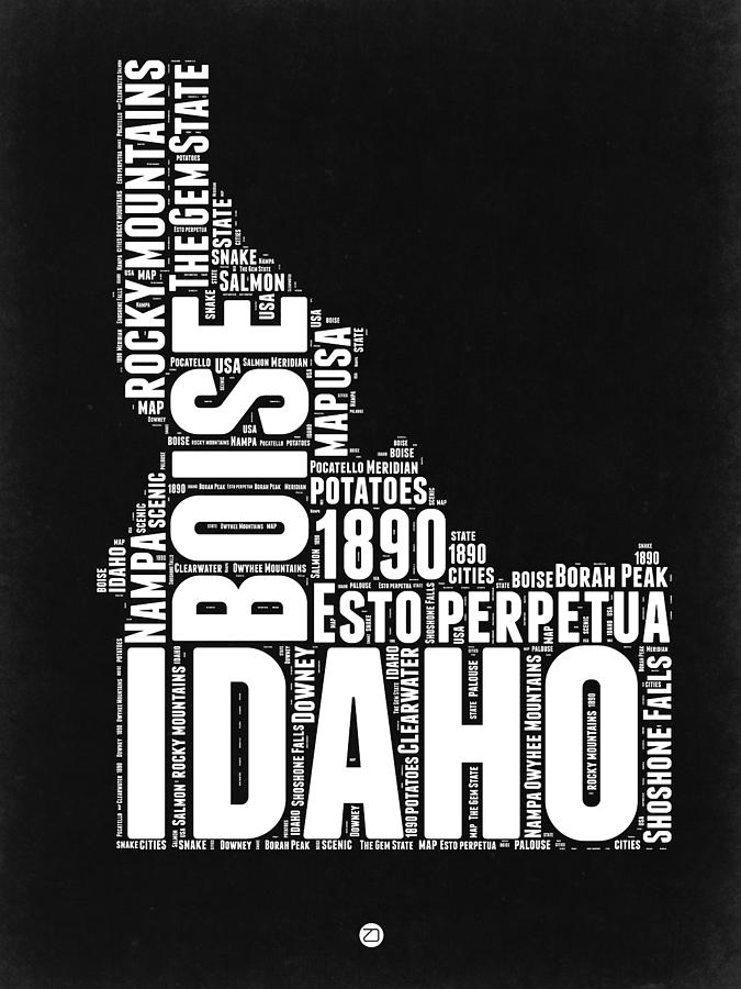 Independence Day Digital Art - Idaho Black and White Map by Naxart Studio
