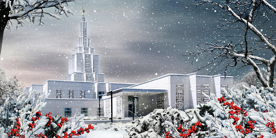 Winter Painting - Idaho Falls Temple - Winter by Brent Borup