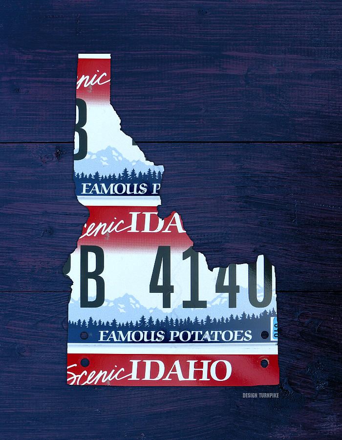 Boise Mixed Media - Idaho Famous Potatoes State License Plate Map by Design Turnpike