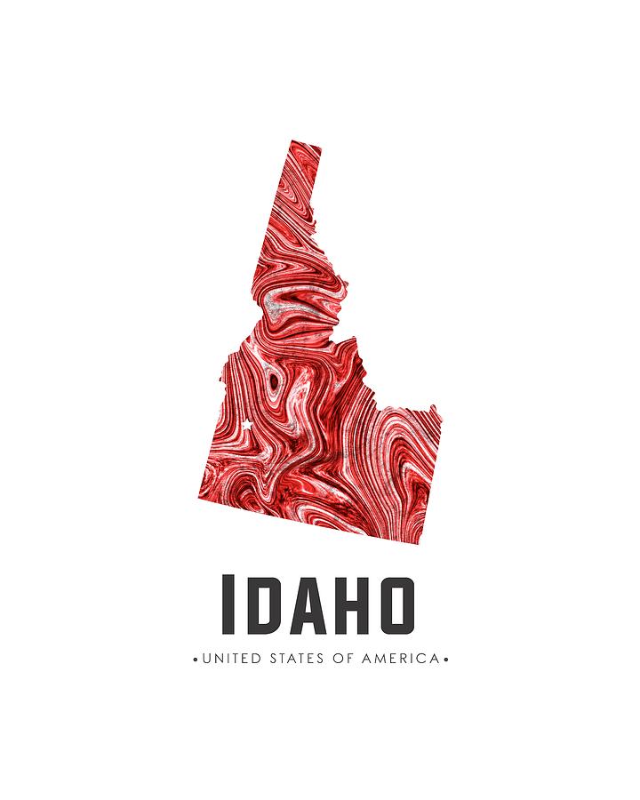 Idaho Map Art Abstract in Red Mixed Media by Studio Grafiikka