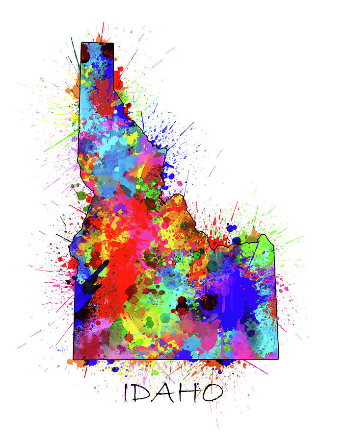 Multicolor Watercolor Idaho state Map, digital Artwork, USA