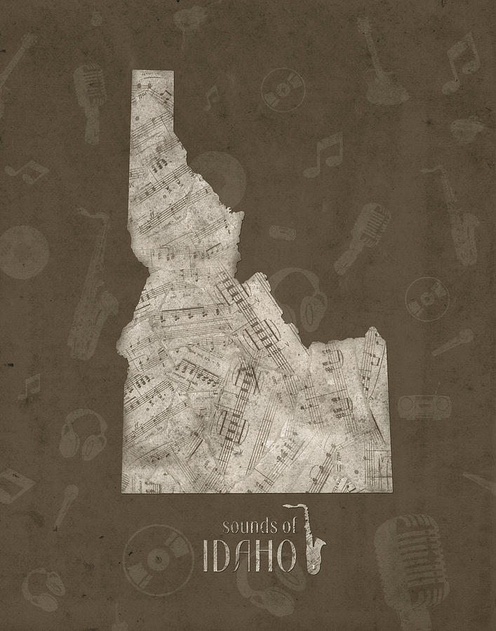 Idaho Map Music Notes 3 Digital Art