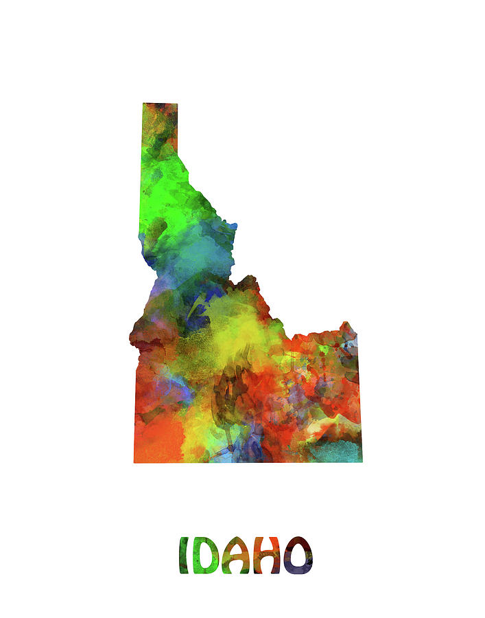 Multicolor Watercolor Idaho state Map, digital Artwork, USA