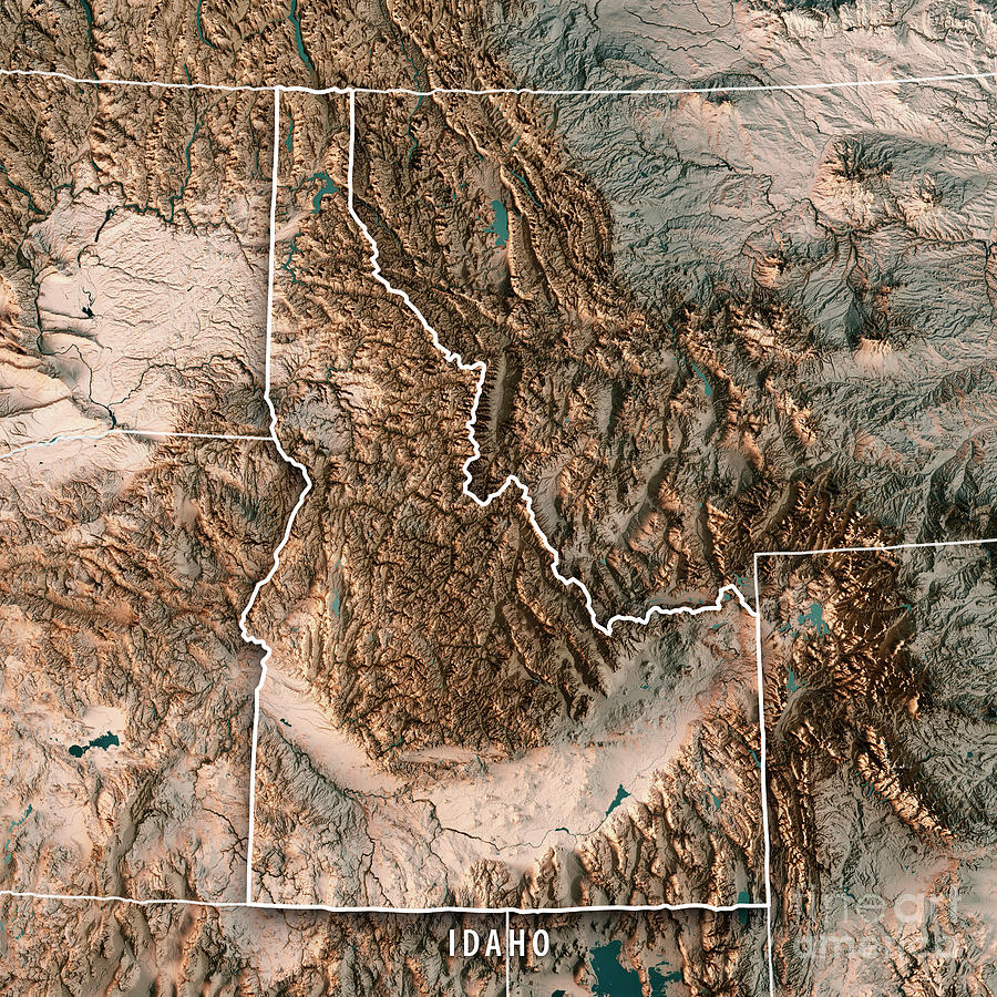 Idaho State USA 3D Render Topographic Map Neutral Border Digital Art By   Idaho State Usa 3d Render Topographic Map Neutral Border Frank Ramspott 