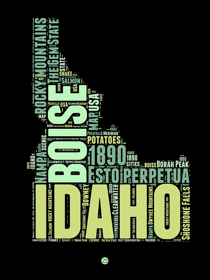 Idaho Map Digital Art - Idaho Word Cloud 1 by Naxart Studio