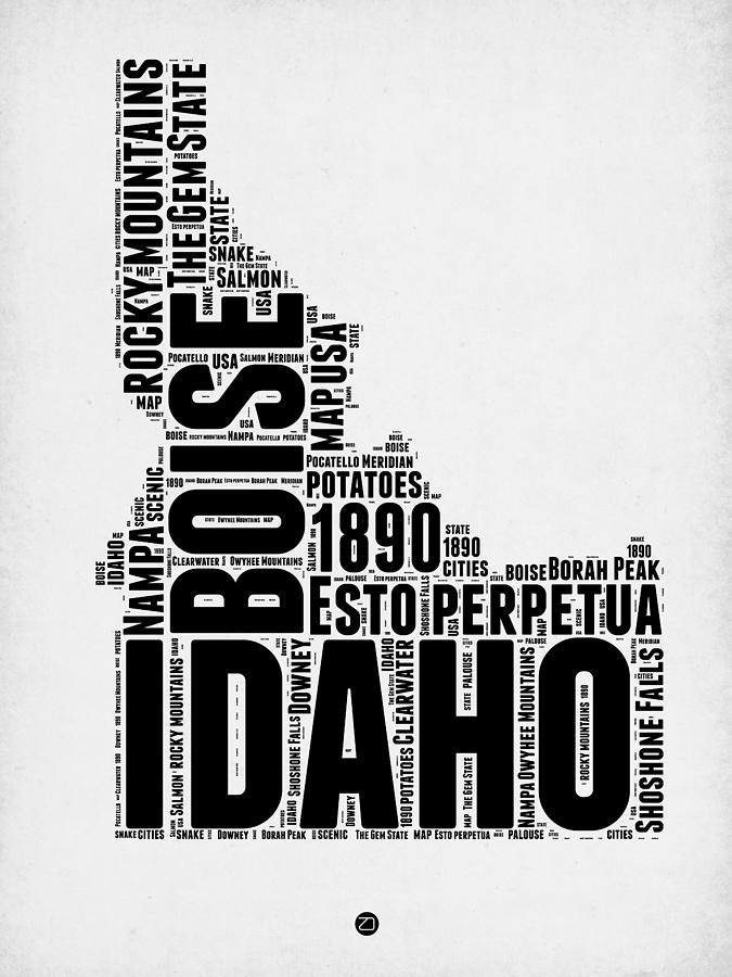 Idaho Map Digital Art - Idaho Word Cloud 2 by Naxart Studio