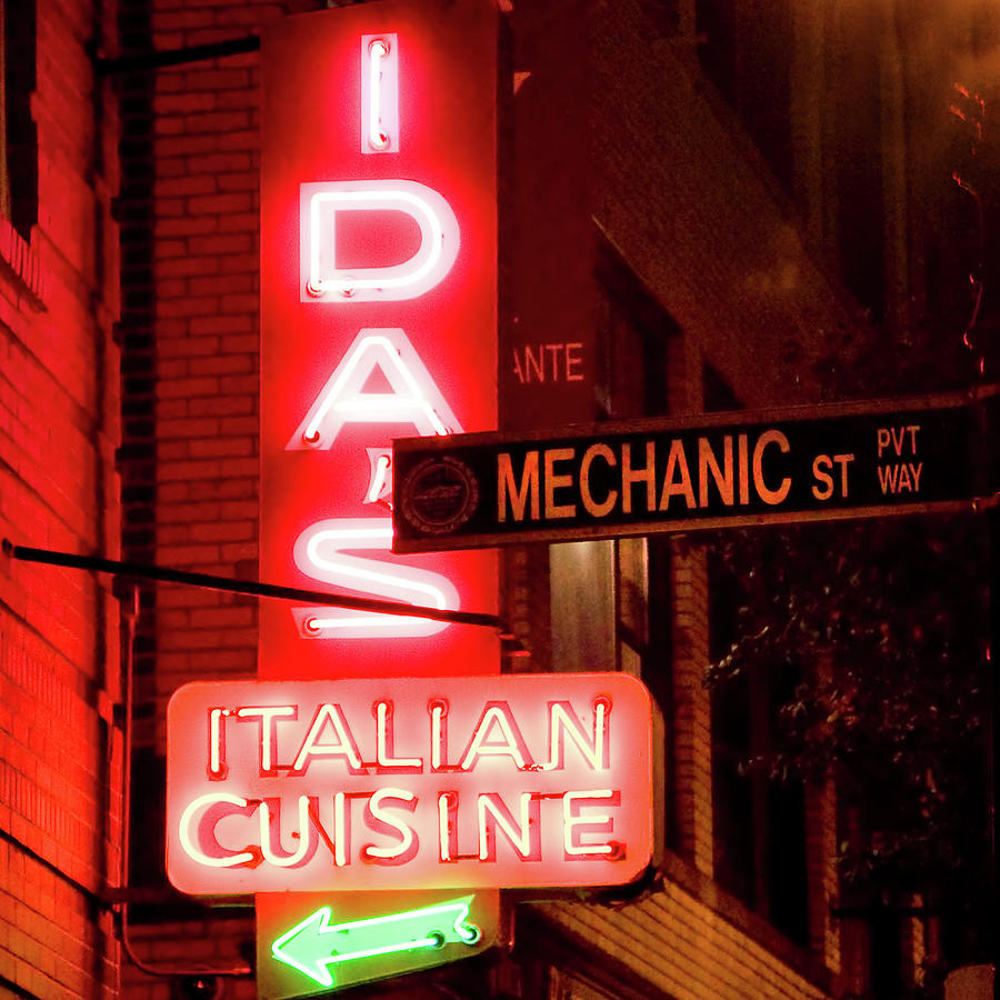 Idas Italian Cuisine Neon Sign - Boston North End Photograph by Joann Vitali