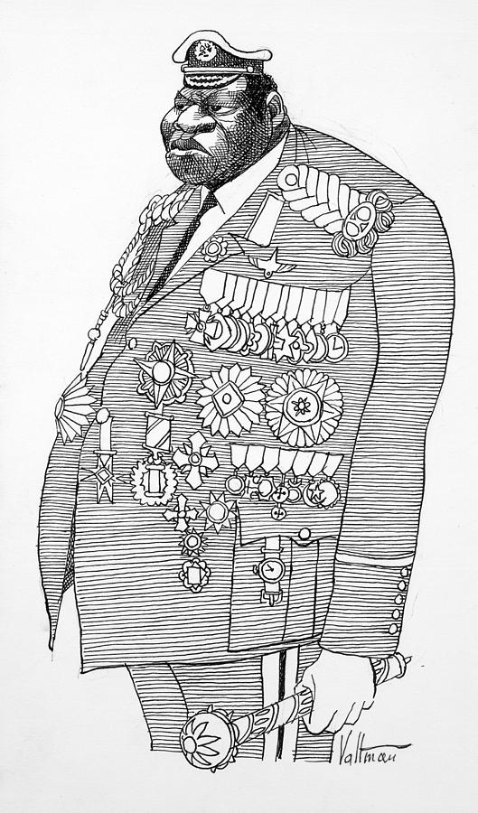 Idi Amin Caricature Drawing by Edmund Valtman